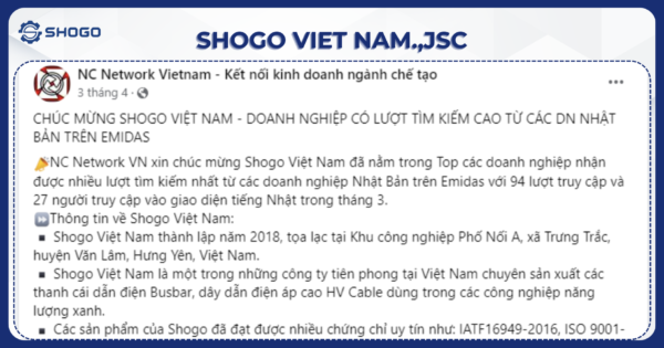 SHOGO Vietnam is proud to be the business with the “HIGHEST SEARCH NUMBER” on EMIDAS